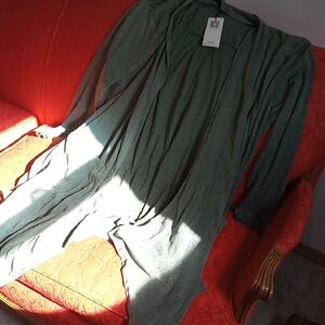 Net Zeagoo Stylish Green Open Front Drapped Flowy Cardigan Long Asymetrical Hem